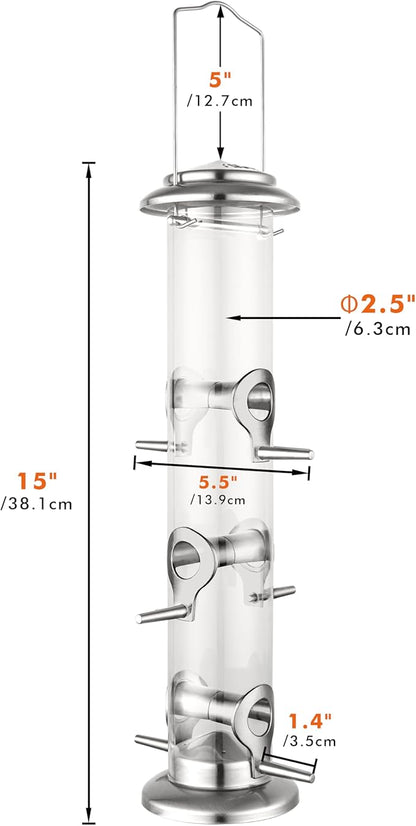 iBorn Metal Bird Feeders 6 Ports Hanging Wild Bird Seed Feeder for Mix Seed Blends,Seed Feeder, Sunflower Heart, Birdbath, Heavy Duty All Metal Nickel Finishing 15 Inch 6Port