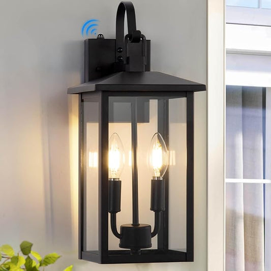 Dusk to Dawn Outdoor Wall Lights for House, Black Exterior Light Fixture with Photocell Sensor, Outdoor Sconce Lights with E12 Base, Waterproof Wall Lantern for Porch Garage Patio, Bulb Not Included