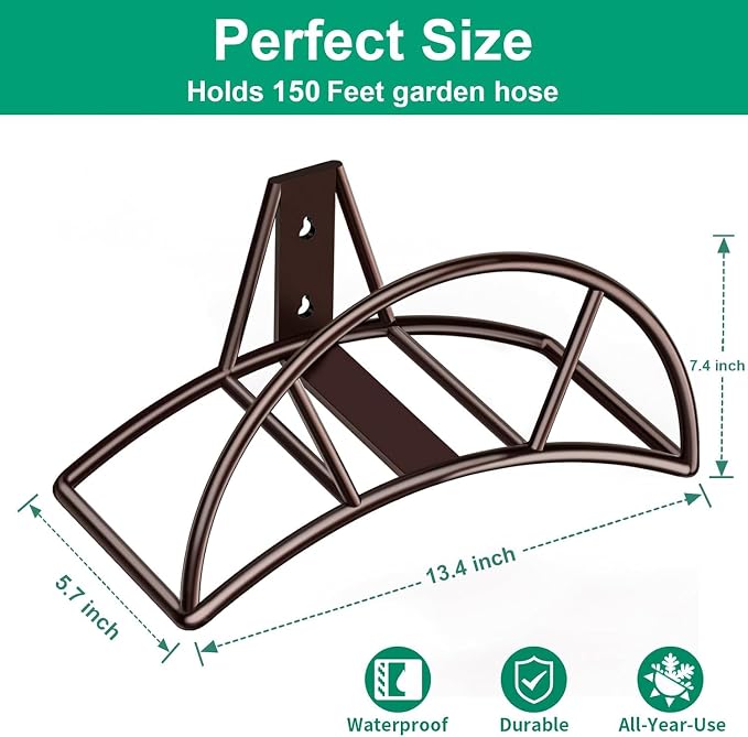 TomCare Garden Hose Holder Heavy Duty Water Hose Holder Wall Mount Holds 150 FT Hoses Hose Hanger Decorative Durable Garden Hose Storage Hose Reel Hose Stand Hose Holders for Outside Yard, Bronze