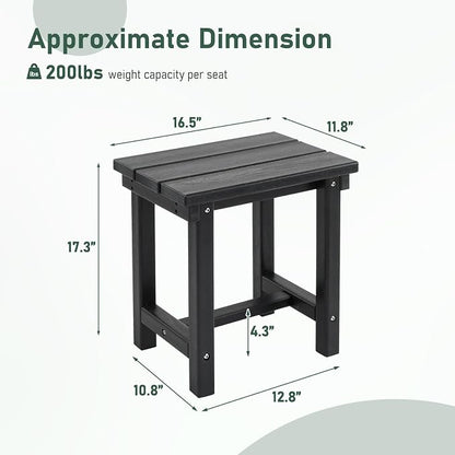 Furnimart Adirondack 16.5" Square Outdoor Side Table, Extra-Thick HDPE Weather-Resistant Small Patio Table, Black Outdoor End Table for Garden Balcony Yard Deck Poolside(Black)