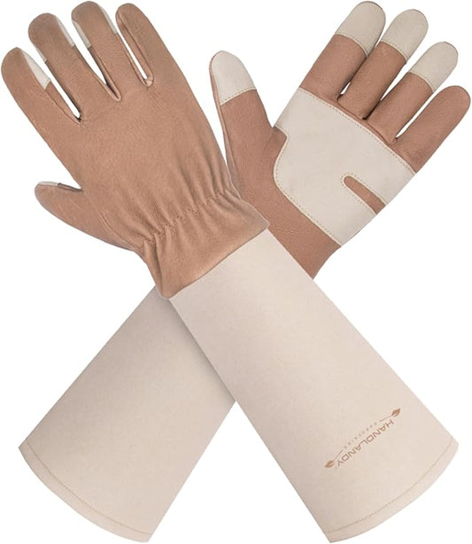 HLDD HANDLANDY Long Gardening Gloves for Women Men - Leather Rose Pruning Gloves Thorn Proof - Breathable Working Glove