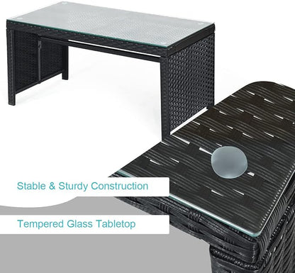 COSTWAY 4 Pieces Patio Rattan Furniture Set, Outdoor Wicker Conversation Set with Soft Cushions & Tempered Glass Coffee Table, Cushioned Chair Sofa for Backyard, Porch, Lawn, Garden, Turquoise