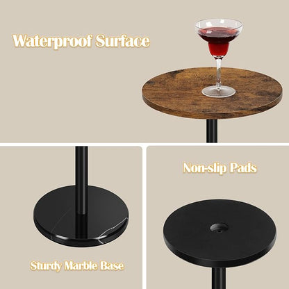 BTY Small Round Side Table Set of 2 Weighted Base End Table Cocktail Table Martini Table with Pedestal Accent for Small Spaces Bedroom Brown and Black