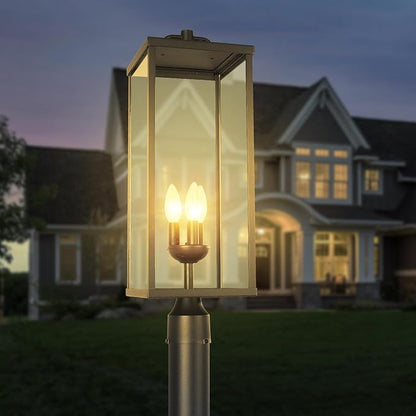 Outdoor Post Light Fixture, Modern Exterior Square Pillar Lantern with Black Finish & Clear Glass, Transitional Pier Mount Lamp, Pole Light for Garden, Backyard, Patio, Pathway, RZ008L-P