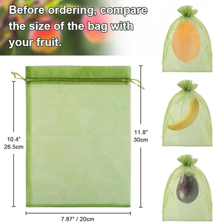 Shintop 100Pcs Fruit Protection Bags, 8x12 Inch Green Grape Netting Cover Drawstring Mesh Bags Pest Barrier for Fruit Trees Flower