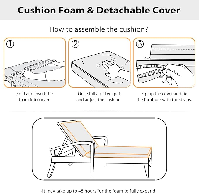 Sundale Outdoor Olefin Chaise Lounge Cushion, Water-Resistant Patio Lounge Chair Cushion, Thick Lounger Pad with 4 Straps Dark Gray, 72 x 21 x 4 Inches