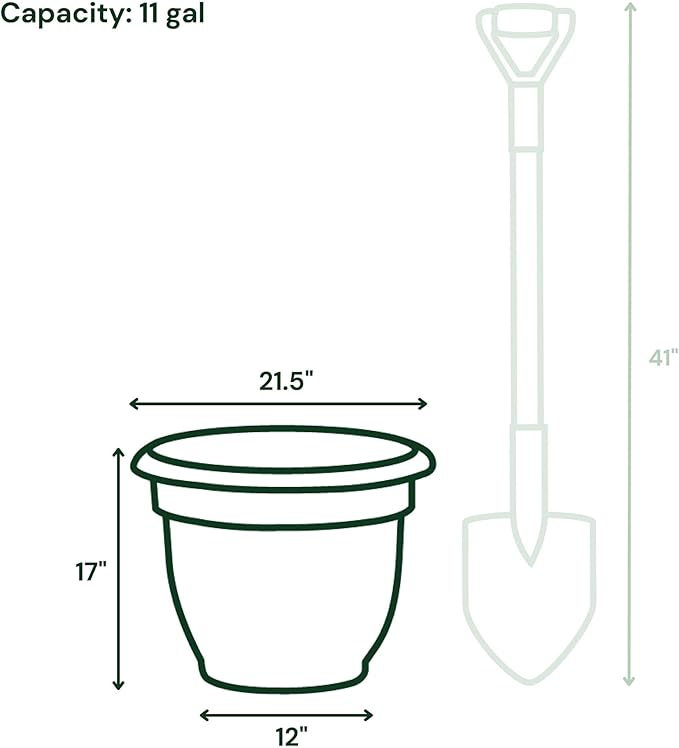 Bloem Ariana 20" Charleston Round Self-Watering Resin Planter Pot - Rolled Rim Indoor and Outdoor Gardening Planter