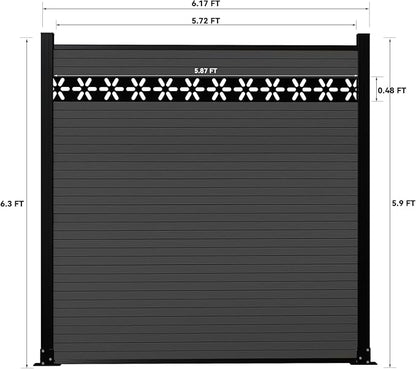 6 Feet×6 Feet Privacy Fence, Outdoor Wood Plastic Composite Fence Panel, Waterproof Security Barriers Fencing, WPC (Black, Floral (1 Panel - 1 Post))
