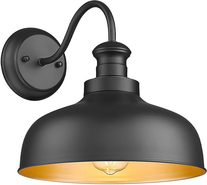 Outdoor Farmhouse Barn Light, Outside Wall Sconce, Weather Resistant Anti-Rust Farmhouse Exterior Wall Mount Light, Outdoor Lantern Lamp for Porch, Garage, Patio, Entryway (Black, 1 Pack)