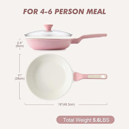 SENSARTE Nonstick Ceramic Frying Pan with Lid 11 Inch Omelet Pan Skillet, Free of Intentionally Added PFAS/PTFE Non-toxic Chef's Pan Induction Compatible Pan, Heat Resistant Handle, Sakura Pink