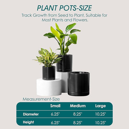 vancasso Ceramic Planters, Plant Pots for Indoor Plants, 6.25+8.25+10.25 Inch Ceramic Pots for Plants, Flower Pots with Drainage Holes (Black, 6.25+8.25+10.25 Inch)