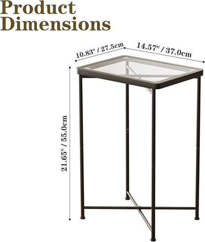 Garden 4 you Small Side Table, Glass End Table Set of 2, Black Outdoor Side Table with Metal Frame, Mini Bedside Table for Living Room, Bedroom, Patio, Small Space, 2pcs