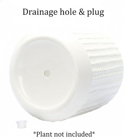 Ceramic Planter Pot with Drainage Hole, 5 Inch Dia, Indoor and Outdoor, Home Patio Garden, Plants Flower Succulent, Textured Round (White)
