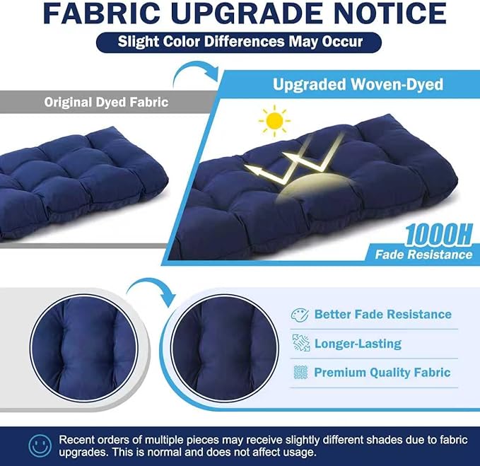 IPYNBAP Outdoor Bench Cushion, 59x18x5 Inch, Waterproof Bench Cushion for Outdoor/Indoor Furniture, Tufted Patio Bench Seat Cushion, Fade Resistant Outdoor Cushions for Porch Swing Couch, Navy Blue