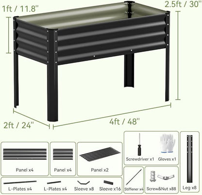 COMHOMA 2 Pack Raised Garden Bed with Legs 4x2x2.5ft,Large Elevated Galvanized Metal Planter Box with Drainage Holes,Outdoor Growing Kit with Gloves Tools for Backyard Patio Lawn,Black