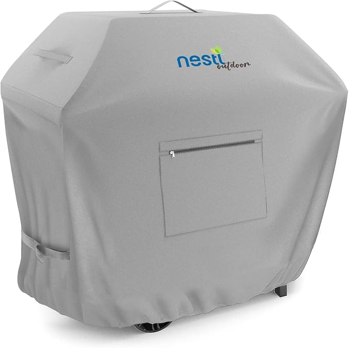 Nestl BBQ Grill Cover with Front Zipper Pocket - Waterproof Gas Grill Cover, Durable UV & Fade Resistant Barbecue Grill Cover - 72 Inch, Gray