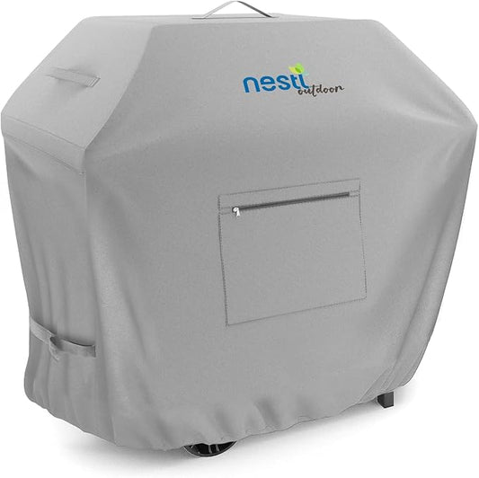 Nestl BBQ Grill Cover with Front Zipper Pocket - Waterproof Gas Grill Cover, Durable UV & Fade Resistant Barbecue Grill Cover - 72 Inch, Gray