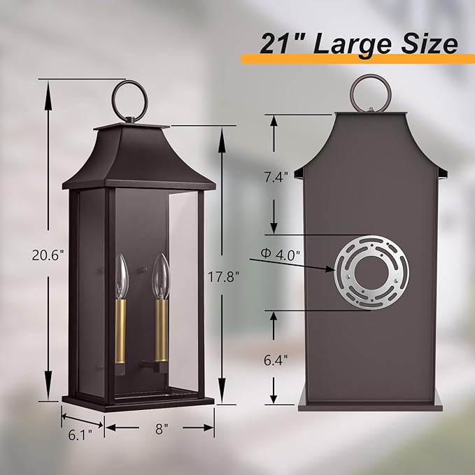 Oil Rubbed Bronze Dusk to Dawn Outdoor Wall Light, 20.6" Large Outside Wall Sconce Light 2-Light, Modern Exterior Wall Lantern with Glass, Waterproof Outdoor Porch Light for House, Porch