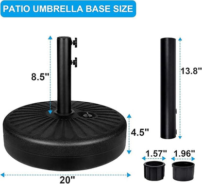 Simple Deluxe 7.5' Patio Umbrella with 20 Inch 50lbs Capacity Fillable Round Base, 6 Sturdy Ribs with Push Button Tilt/Crank for Garden, Deck, Backyard, Pool, Creamy White and Black