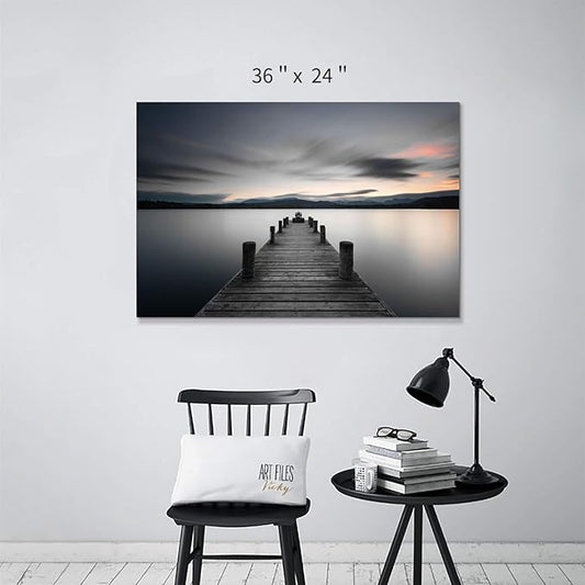 Hardy Gallery Pier Picture Canvas Wall Art: Vintage Lake Dock Artwork Painting for Bedroom (36'' x 24'' x 1 Panel)