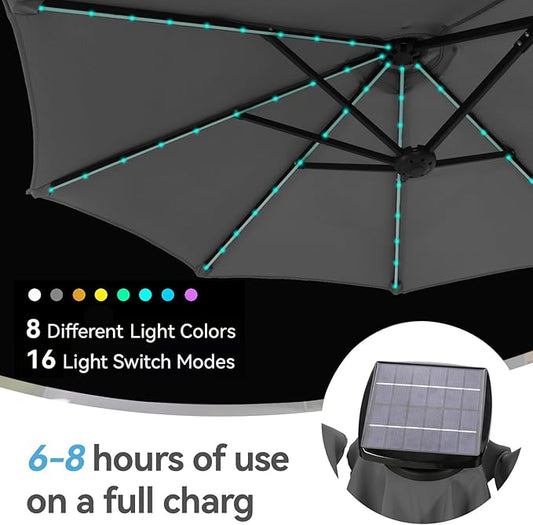 GREEN PARTY 13 ft Rectangle Patio Umbrella with Solar Lights, Double-Sided Market Table Umbrella with Crank, Large Outdoor Umbrellas for Patio Poolside Garden Backyard, Smoky Grey