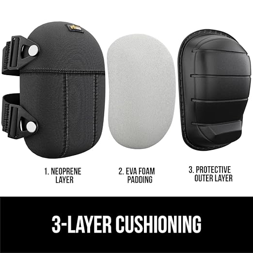 GORILLA GRIP Knee Pads for Work, All Day Comfort Gel Cushion and Soft Foam for Men and Women, Slip Resistant Heavy Duty Hard Cap, Adjustable Straps for Flooring, Construction and Gardening, Black