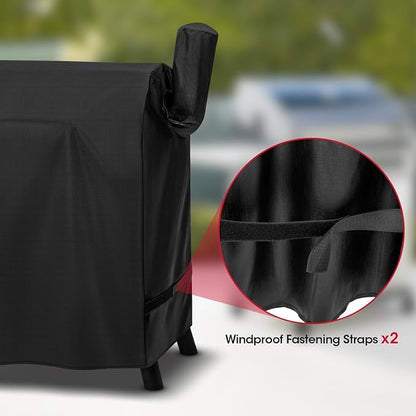 Unicook Pellet Grill Cover Compatible with Traeger 22 Series, Lil Tex, Outdoor Full Length Pellet Smoker Cover, Unique UV Resistant Waterproof Vinyl Exterior with Polyester Lining