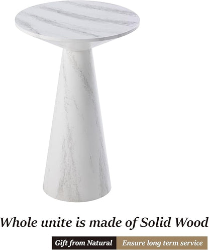 COZAYH Modern Pedestal End Table Round Wood Martini Table, Plant Stand Drink Table for Small Spaces, White Marble Colour