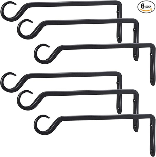 AILIN YELOKIE 12" Plant Hangers 6-Pack - Heavy Duty Rust-Resistant Steel Hooks for Bird Feeders, Indoor/Outdoor Plants & Wall Decor, Black