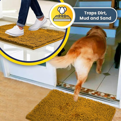 Muddy Mat® | Super Water Absorbent Door Mat Indoor, Microfiber Quick Dry Chenille Entryway Rug, Slip Resistant Front Door Mat, Indoor Mats for Entryway, Machine Washable Pet Rug, Gold 2ft x 4ft