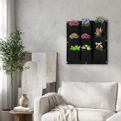 WFIST Vertical Hanging Planter Bag, Breathable Felt Wall Garden Planter with Metal Grommets, Indoor/Outdoor Space-Saving Herb & Flower Growing Pouch (9-Pocket)