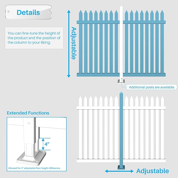 Patio 7 Sets Vinyl Picket Fence Panels 36" H x 84" W White PVC Decorative Fence for Front Yard Porch Patio Deck Pool Air Conditioner Fence Safety Dog Fence (34 Pickets, Straight)
