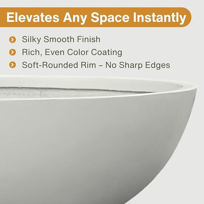 6.9" H x 19.7" D Round Bowl Fiberstone Planter for Succulent and Lotus with Drainage Hole, Smooth Finishes, Weather Resistant, Included 2 Extra Coco Mats (Light Gray, 17.9" Pot Opening)