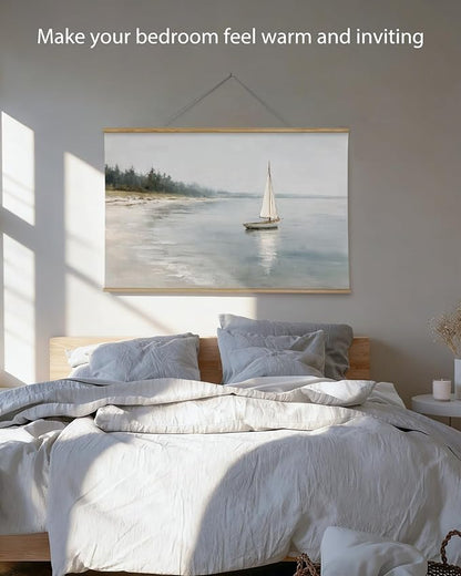 ARPEOTCY Extra Large Vintage Framed Wall Art, 36x54 Inch Coastal Ocean Sailboat Beach Landscape Hanging Canvas Prints Wall Art Decor for Living Room Bedroom, Retro Scenery Pictures Above of Bed