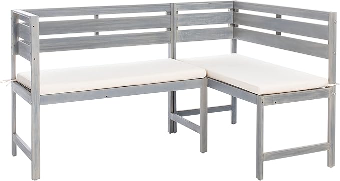 SAFAVIEH PAT6754A Collection Wilton Teak and Navy Balcony Corner Lounge Outdoor Set