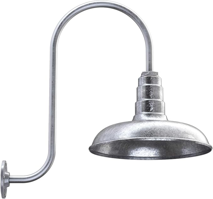Steel Lighting Co. Topanga Barn Light | Outdoor Wall Mounted | Farmhouse Garage Light Made in America | 14 inch Dome | Upslope Gooseneck | Galvanized Exterior/Galvanized Interior