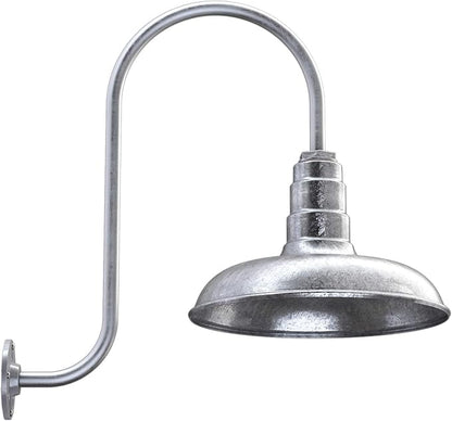 Steel Lighting Co. Topanga Barn Light | Outdoor Wall Mounted | Farmhouse Garage Light Made in America | 14 inch Dome | Upslope Gooseneck | Galvanized Exterior/Galvanized Interior