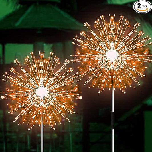 JJGoo Solar Firework Lights, 2 Pack 150 LEDs 2 Lighting Modes Solar Lights Outdoor Waterproof for Garden Patio Walkway Pathway Party Wedding Christmas Decorative - Orange