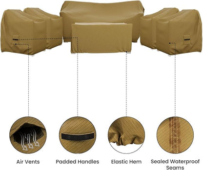 Covers & All Patio Furniture Cover Set, 6 Piece Outdoor Furniture Covers, Water-Repellent UV & Weather Resistant Covers for Sofa, Chairs & Coffee Table with Elastic Tie-Downs & Padded Handles