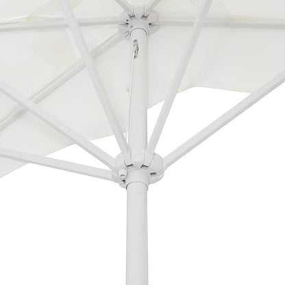 JONATHAN Y Half Umbrella UMB1201K Beverly 9 ft. Designer Classic Scalloped Fringe Market Patio with Crank, Tilt Button and UV Protection in Cream/White, White Pole