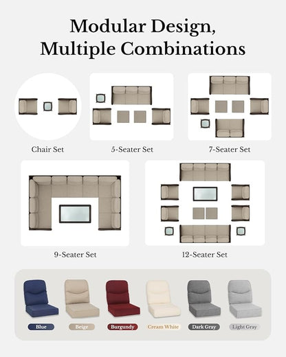 HILLGA Luxury Patio Furniture Set with 6-Inch Thick Cushions, High Back Outdoor Swivel Rocker Chairs Patio Loveseat and Couch, 6-Piece All Weather Conversation Set for Porch Deck Pool Yard, Blue (V3)