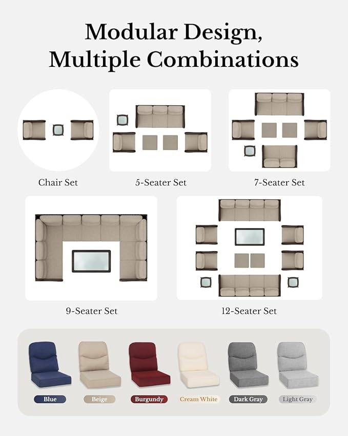 HILLGA Luxury Patio Furniture Set with 6-Inch Thick Cushions, High Back Outdoor Swivel Rocker Chairs Patio Couches, 6-Piece All Weather Conversation Set for Porch Deck Pool Yard, Burgundy (V3)