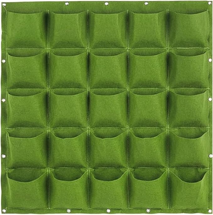 WFIST Vertical Hanging Planter Bag, Breathable Felt Wall Garden Planter with Metal Grommets, Indoor/Outdoor Space-Saving Herb & Flower Growing Pouch (25-Pocket)