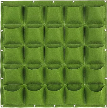 WFIST Vertical Hanging Planter Bag, Breathable Felt Wall Garden Planter with Metal Grommets, Indoor/Outdoor Space-Saving Herb & Flower Growing Pouch (25-Pocket)