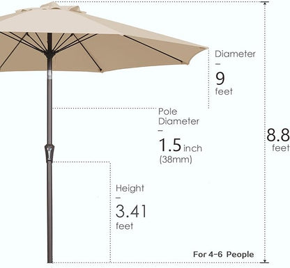 PatioKingdom 9FT Patio Outdoor Umbrella-UPF 50+ Sun Shade with Wind Vent, Push-Button Tilt & Smooth Crank Lift, Rust-Resistant Fiberglass Frame for Garden, Backyard,Yard (Beige, 9FT)