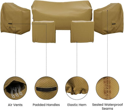 Covers & All Patio Furniture Cover Set, 5 Piece Outdoor Furniture Covers, Water-Repellent UV & Weather-Resistant Covers for Sofa, Chairs & Ottomans with Elastic Tie-Downs & Padded Handles