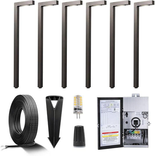 Gardenreet Brass Low Voltage Landscape Path Lights(6 Pack) Kit 12V LED with Low Voltage Transformer 150W and Mechanical Timer and 100 Feet Wire and 30Pack Connectors for Outdoor Yard Driveway