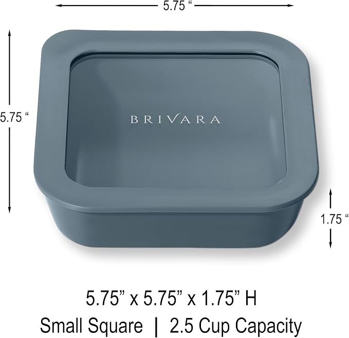 Glass Food Storage Container with Lid, 2.5-Cup Small Square | Microwave-Safe Airtight Lid, Oven-Safe Ceramic-Coated Glass | Zero Plastic, No PFAS/PFOA/BPA, Reusable [Dusk]