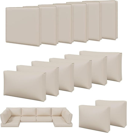 Aoxun 14pcs Patio Cushion Covers Replacement, Waterproof Outdoor Furniture Cushion Covers with Zipper and Non-Slip Bottom, Patio Sofa Couch 3 Sizes for Patio Sectional, Covers Only (Beige)
