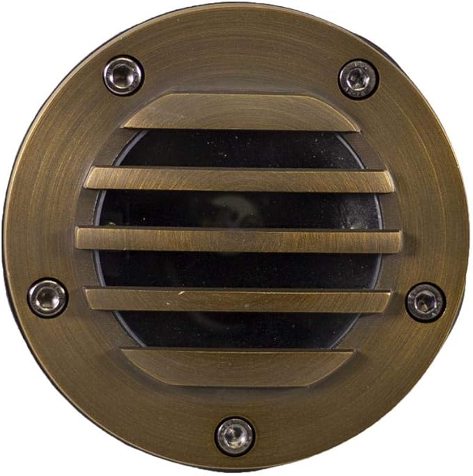 12V Brass In-Ground Well Light (Grated Top) with 5W 2700K Warm White MR16 LED Bulb for Low Voltage Landscape Lighting of Outdoor Pathway, Garden, Shrubs, Columns or Trees